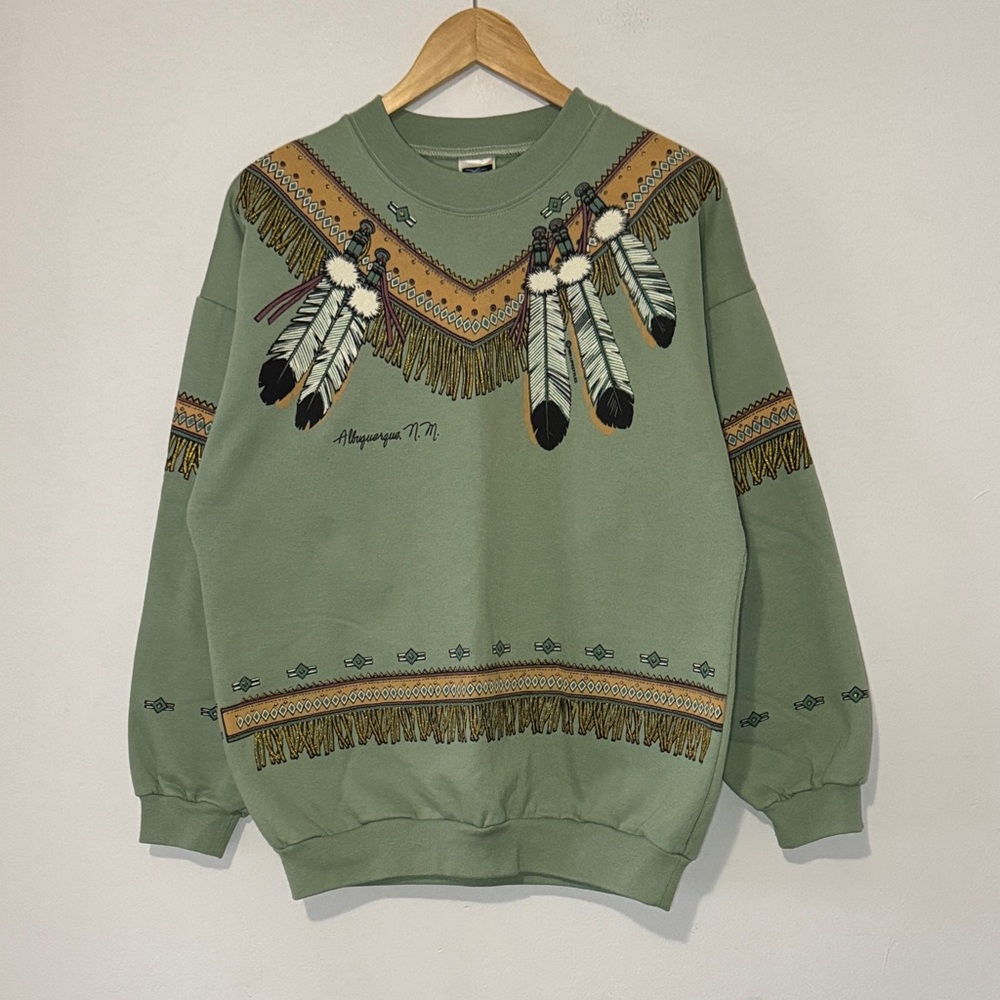 Vintage Native American Feather Crewneck / 1993 / S/M ( Fits Large ) AOP
